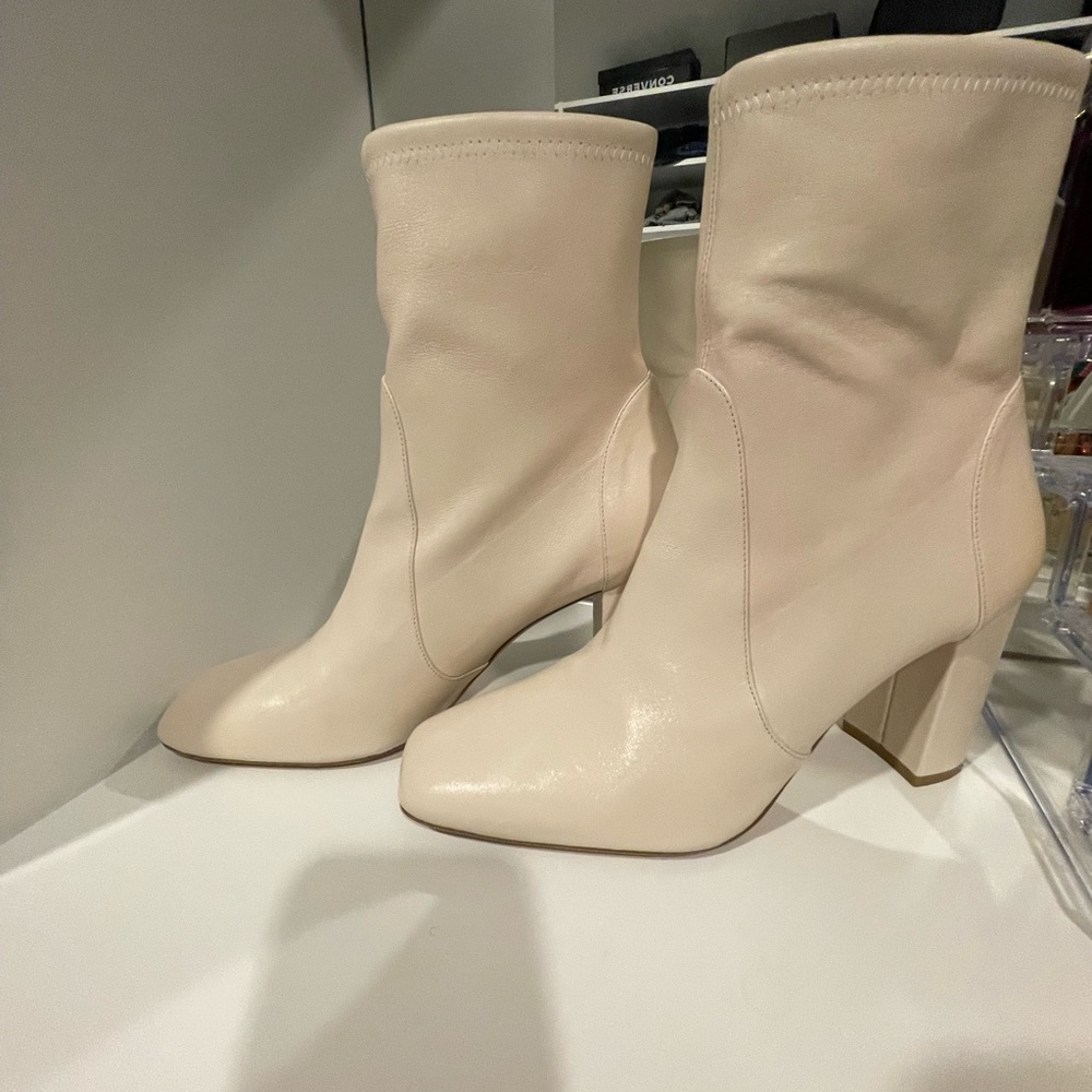 Stuart Weitzman Elegant Cream Stretch Ankle Boots